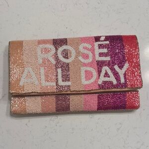 Rosé All Day Beaded Clutch - Pink and Tan